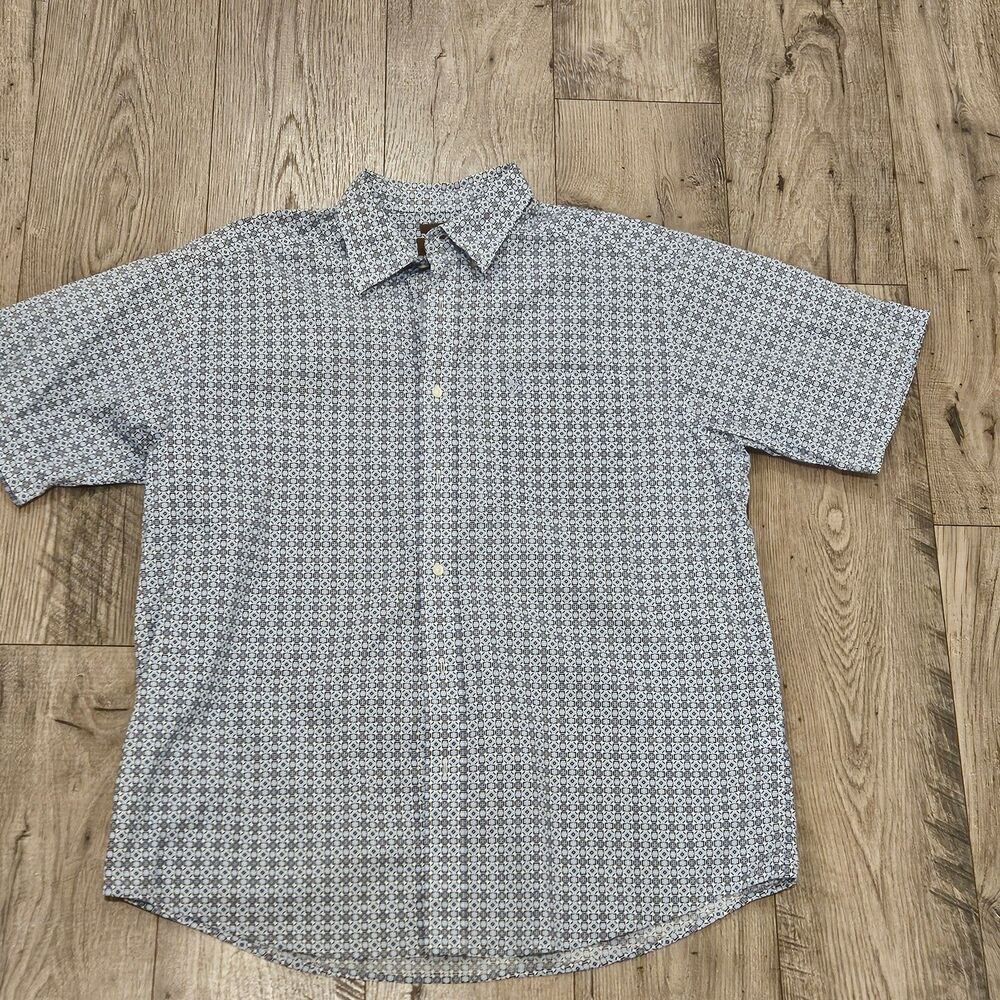 Ariat Western Blue Geometric Pattern Cotton Short Sleeve Shirt Mens Size XL